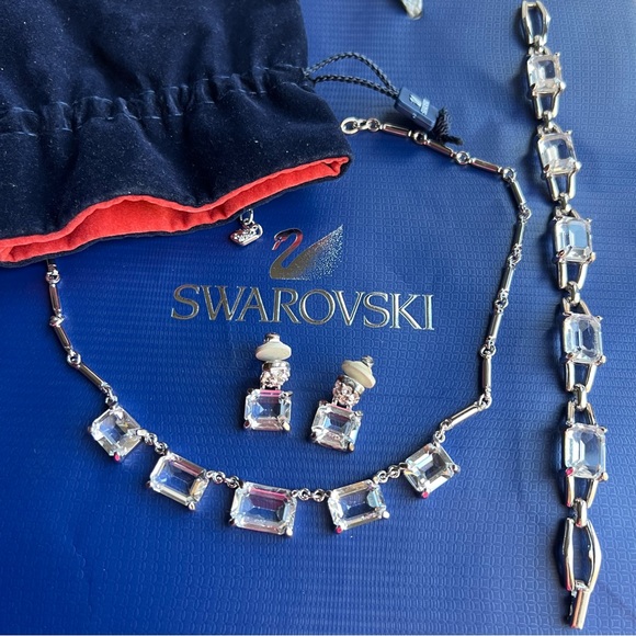 AUTHENTIC Swarovski Emerald-cut Crystal Necklace & Earrings SET Vintage - Picture 7 of 17